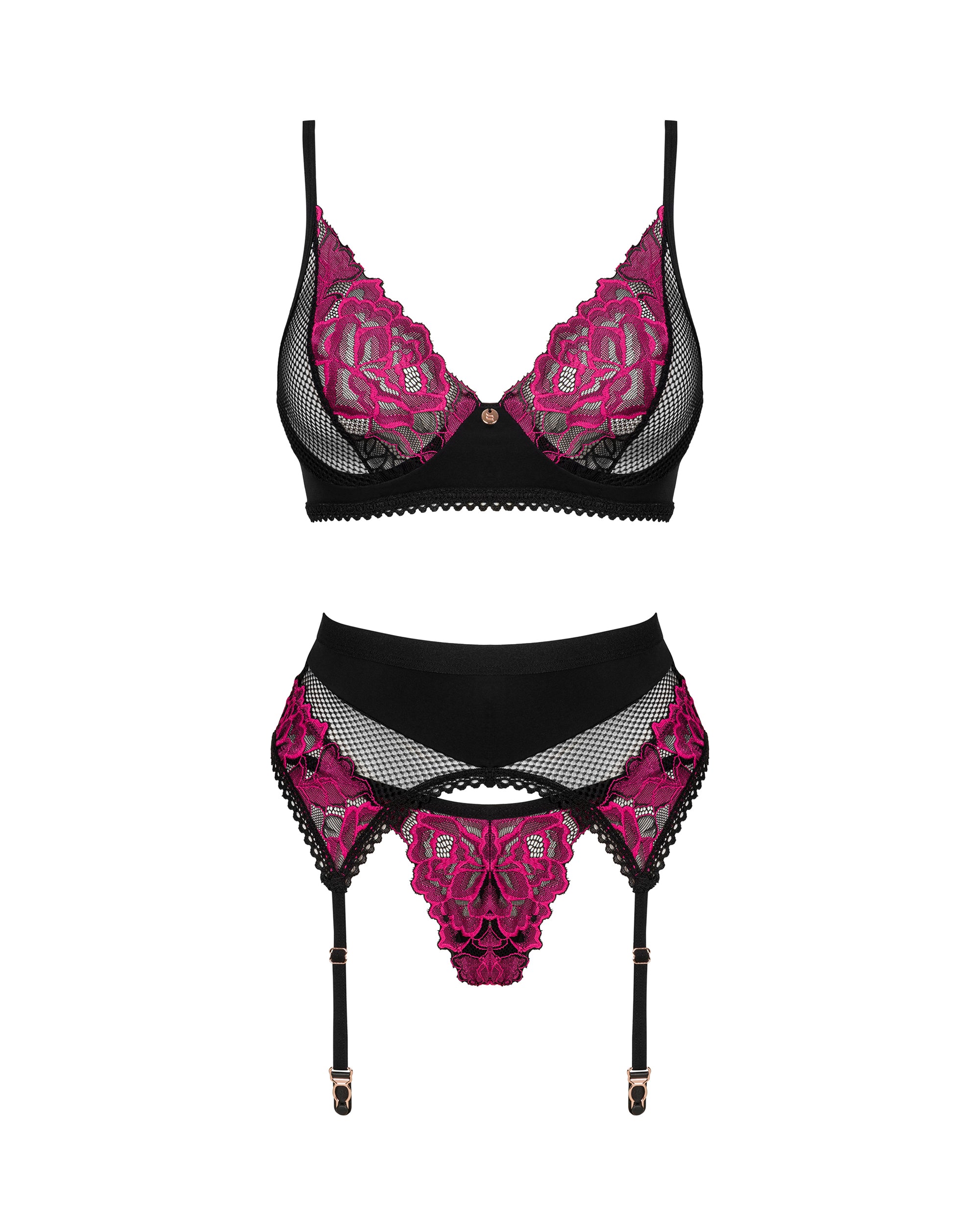 Rosenty 3-Piece Soft Bra Set Black & Red