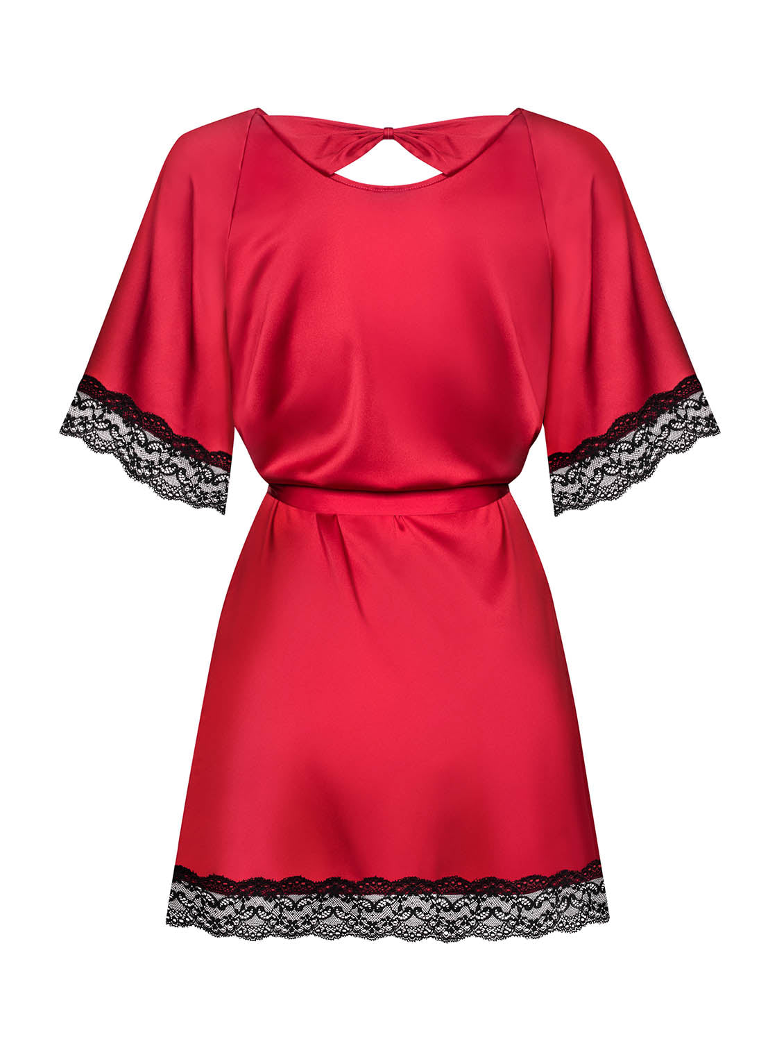 Sensuelia Red Satin & Black Lace Robe