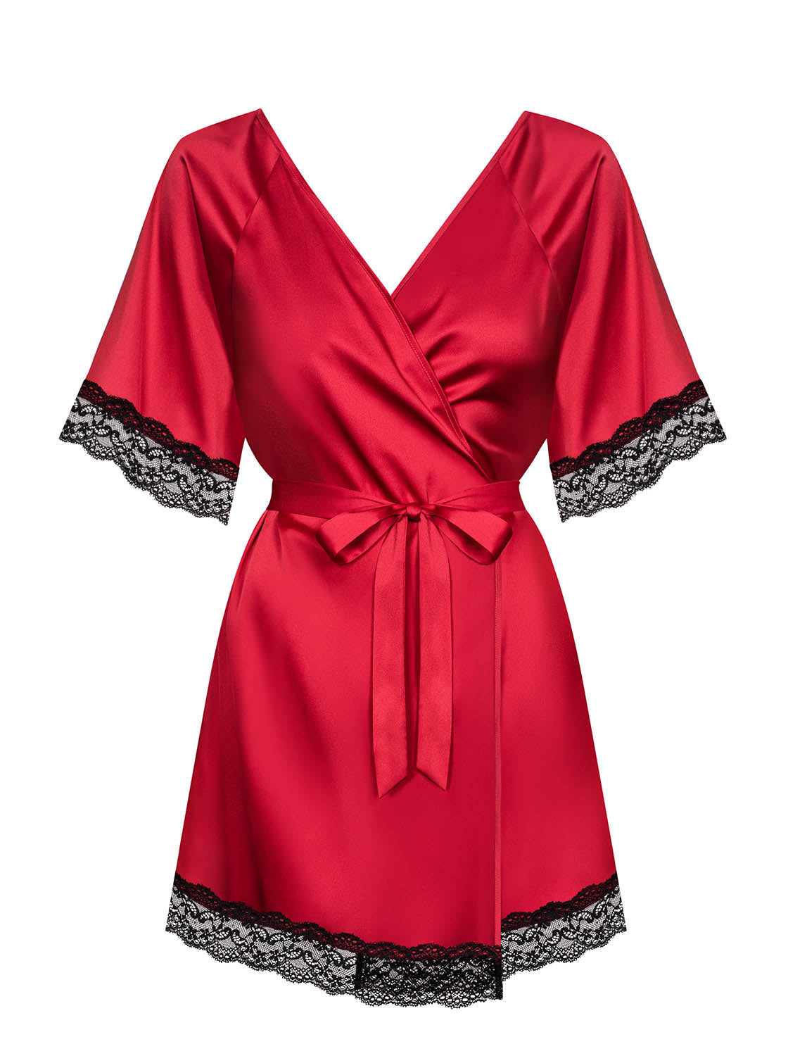 Sensuelia Red Satin & Black Lace Robe